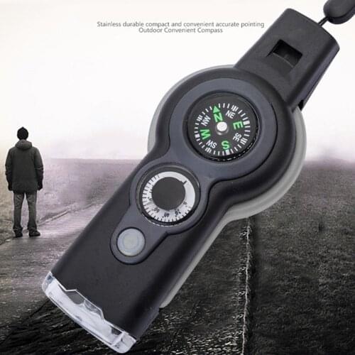 7in1 Emergency Survival Hiking Safety Whistle & Magnifier Flashlight Compass Magnifying Lens Survive Reflective Signal Mirror