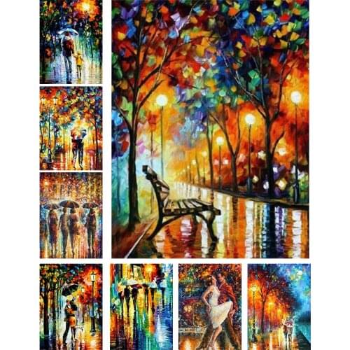 DIY Diamond Painting Rain City Night Street Full Square Diamond Embroidery Abstract Landscape Rhinestone Mosaic Handcraft Art