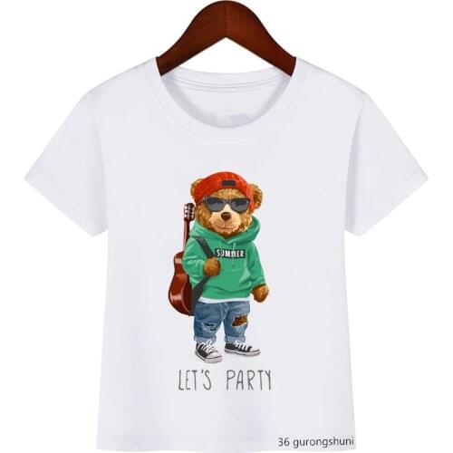 T-shirt for boys funny bear riding motorcycle cartoon print kids clothes vogue tshirt for girls shirt Hip hop highquality tops