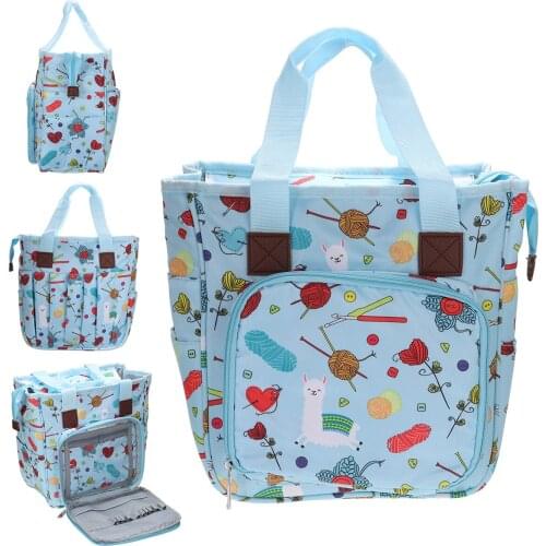 Blue Color Fashionable Oxford New Cloth Knitting Tote Yarn Storage Bag Wool Crochet Storage Bag Sewing Needles Organizer