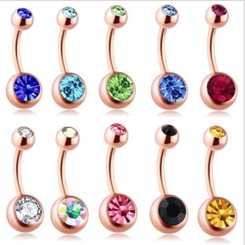Surgical Steel Navel Rings For Women White Crystal Navel Bars Fashion Rose Gold Belly Button Ring Women Piercing Body Jewelry