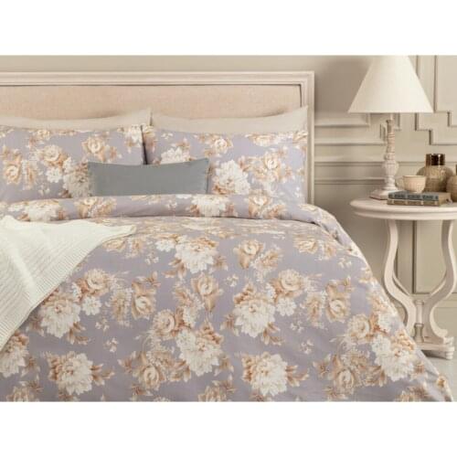 Yens Double Ranforce Printed Duvet Cover Set - Plum / Camel bedding set for room Modern Pastoral style bedding set shams