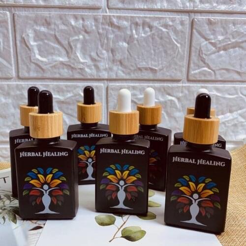 Cosmetic Essential Oil Packaging With Bamboo Lid Skin Care Perfum Jar Black Frosted Glass Bottle Cosmetic Containers Bottles