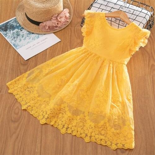 Girls Summer Flower Dresses Lace Embroidery Ruffles Short Sleeve Princess Dress Children Clothing Kids Birthday Party Vestidos