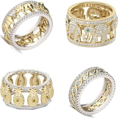 BAOSHINA Fashion Women Wedding Party Finger Rings Dazzling Cubic Zircon Anniversary Elephant Pineapple Ring for Women Jewelry