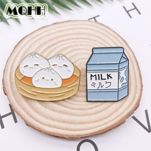 Cartoon Fun Breakfast Set Smiley Bun Milk Enamel Brooch Alloy Badge Clothes Bag Pin Jewelry Cute Accessories Gift For Friends