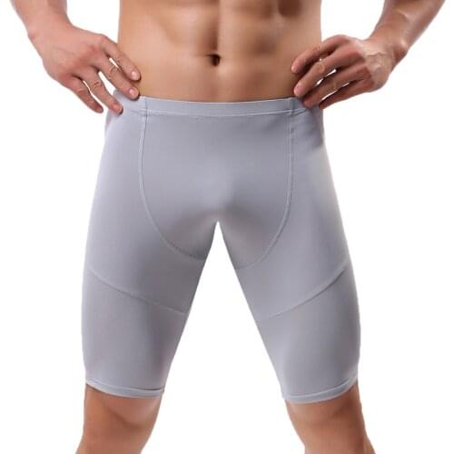 Mens Sleep Bottoms Sexy Ice Silk See Through Fitness Long Boxer Shorts Quick-drying Sports Tights Underwear Leggings Sleepwear