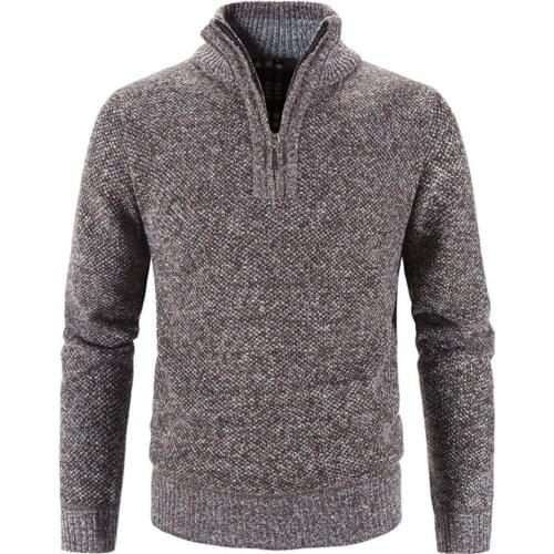 Men Sweater Knitted Solid Color Long Sleeve Knitted Sweater Autumn Winter Turtleneck Zipper Neck Men Sweater Pullover Outerwear