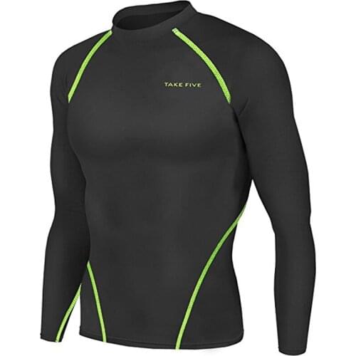 Newest Edition TakeFive Mens Skin Tight Compression Base Layer Black Neon Green Line Running Shorts-NT009