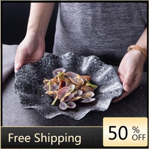 Flower Shaped Dinner Plates Porcelain Black Kitchen Japanese Plate Food Pasta Snack Cooking Deep Platos De Cena RestaurantHX50DP