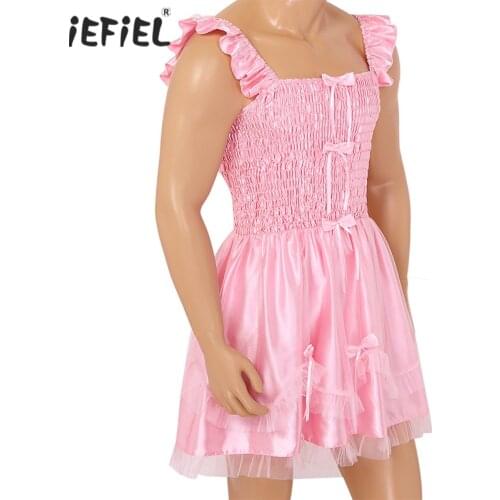 Gay Mens sissy dress Sleeveless sissy lingerie for men Cross Dresser Sleepwear Ruffled Bodice Stretchy Sexy Dress Exotic Apparel