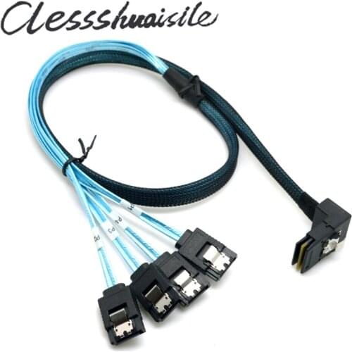 Right Angled 90 Degree Mini SAS 4i SFF-8087 Host to 4 SATA 7Pin Target Hard Drive Splitter Cable 100cm 1m