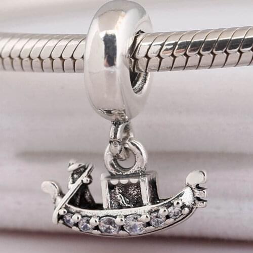 Authentic S925 Silver Pendant Bead Gondola ship Boat Dangle Charm fit Lady Bracelet Bangle DIY Jewelry