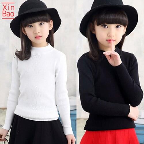 XINBAO 2019 Full Sleeve Pullover sweaters tops Toddler Girls Solid winter Autumn Turtleneck Knitted christmas sweater for kids