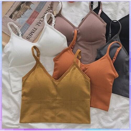 Sexy Crop Tops Backless Camisole Women Wireless Bralette Summer Crochet Tank Top Female Strap T-shirt Cropped With Chest Padded