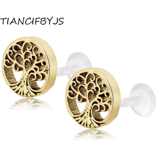 TIANCIFBYJS Piercing Nose Lip Jewelry Body Jewelry For Man Women Studs Tree of life and bead Flower Tragus Earring Labret Bar