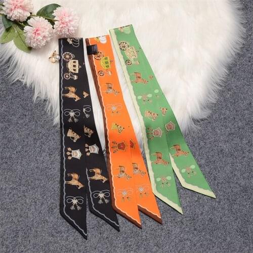 Real Silk Scarf Women Luxury Carriage Printing Brand Bag Scarf Mulberry Silk Ribbon Headband Design Neckerchief Womens Bandana
