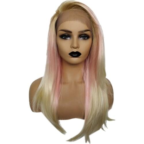 Synthetic Long Straight Ombre Lace Front Women Cosplay Costume Party Wig