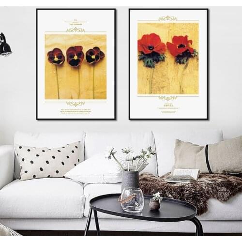 Flower Nordic Canvas Painting Golden Border Modern Wall Art Canvas Painting Poster Living Room Bedroom Home Decoration No Frame