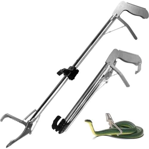 Heavy Duty Snake Tongs Reptile Grabber Stainless Steel Catcher Wide Jaw with Teeth Collapsible Design S/M/L