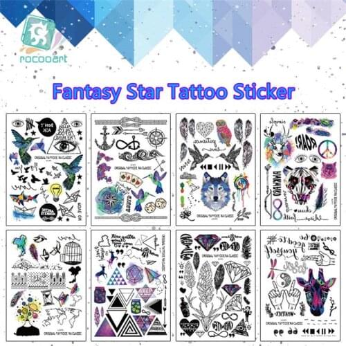 Fantasy Srar Wolf Feather Arm Body Art Flash Water Transfer Waterproof Temporary Tattoo Sticker For Women Men Fake Tattoos