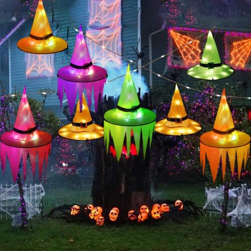 Halloween Decorations for Home Halloween LED Witch Hats with Light Serrated Ghost Hats for Party Courtyard Garden Indoor Decor