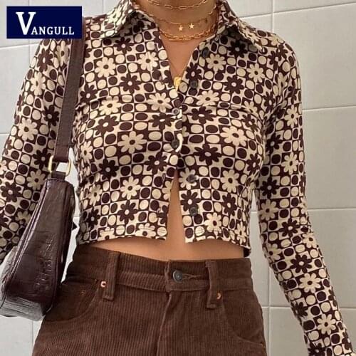 Vangull Casual Dot printted Women Blouse Short 2021 Spring Turn-down Collar Single Breasted Slim Shirts Fashion streetwear Shirt