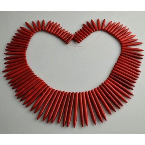 High Quality Howlite Howlite Red Color Spike Beads Loose Beads 20-50mm 17'' Necklace Jewelry Making Beads 5pc/lot