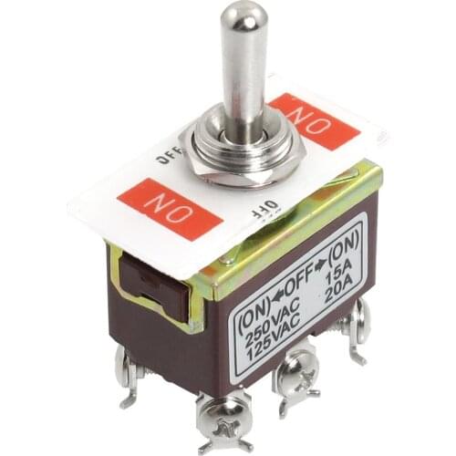 Top quality AC 250V/15A 125V/20A ON/OFF/ON 3 Position DPDT Momentary Toggle Switch