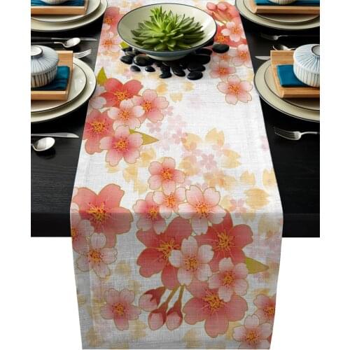 Japanese Flower Sakura Illustration Table Runners For Wedding Party Decoration Modern Linen Cotton Tablecloth Home Decor