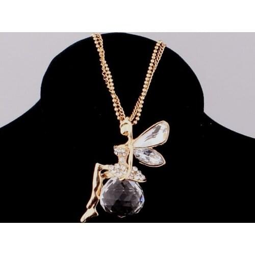 South Korea upscale crystal necklace jewelry female Fashion angel wings long necklace sweater chain