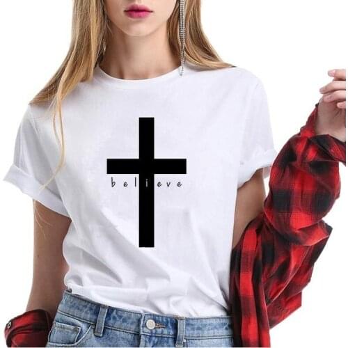 Women Grunge Camisetas Graphic Tshirt Funny Art Top Tee Tshirt Believe T-Shirt Unisex Vintage Aesthetic Tumblr Cross Christian