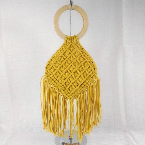 2021 Summer New Cotton Thread Craft Straw Bag Wooden Handle Diamond Cotton Thread Tassel Messenger Bag Women