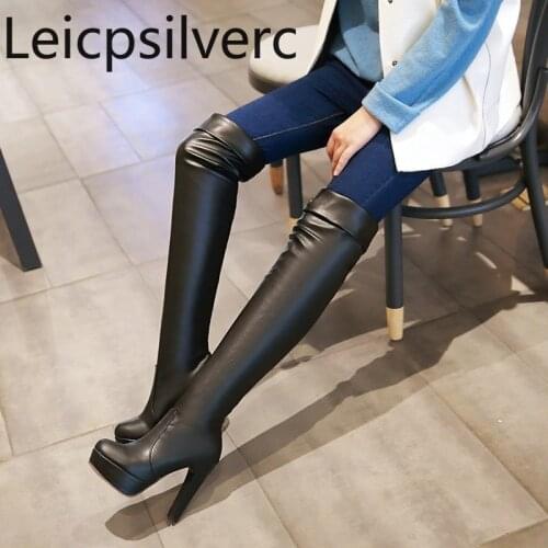Autumn And Winter The New fashion Round head Thick heel High heel Womens Over the knee boots plus size 33-43