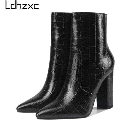 LDHZXC Plus Size 34-43 New Brand Women Boots Thick High Heels Autumn Winter Boots Cowboy Western Ankle Boots Women Shoes