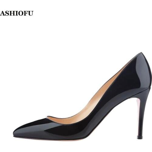 ASHIOFU Handmade New Womens High Heel Pumps Digalleily Party Office Dress Slip-on Shoes 8cm Stiletto Evening Fashion Pump Shoes