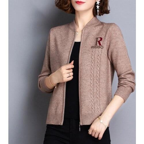 Sweaters Womens Plus Size Knit 2021 Autumn Knitted Woollen Zipper Splicing Prints V-Neck Cardigan Jumper Jerseys Sweater Woman