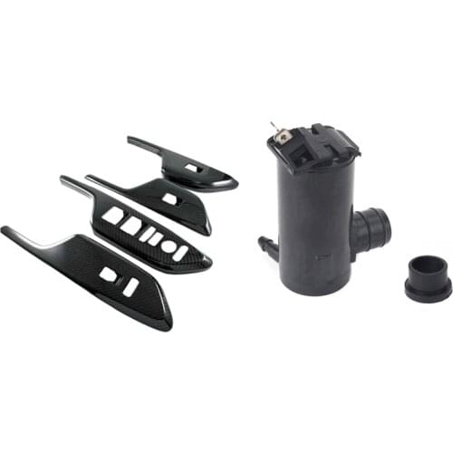 2 Set Car Accessories: 1 Set Carbon Fiber Style Door Window Lock Switch Lift Inner Trim & 1 Pcs Windshield Washer Pump