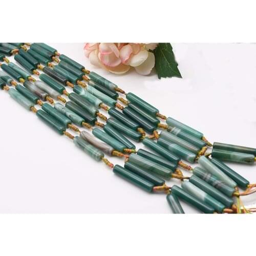 2strands/lot 40mm Natural Smooth green stripe cylindrical Agate stone bead For DIY Bracelet Necklace Jewelry Making Strand 15"