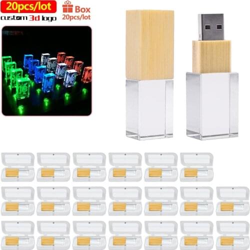 20pcs/lot Free 3D LOGO pen drive 64GB 32GB cle usb flash drive 16GB 8GB Crystal pendrive 128GB memoria usb stick 4G for Wedding