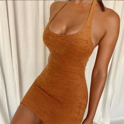 White Halter Low Cut Bodycon Mini Dress Women Backless Aesthetic Vintage Dresses 2021 Summer Casual Beach Party Y2K Clothes