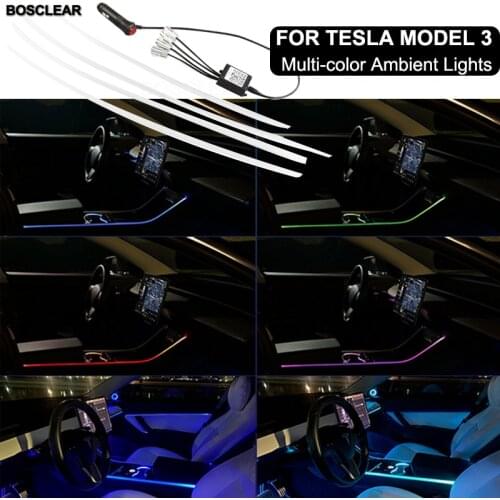 Decorate Inter Lamp App Control For Tesla Model 3 2019 2020 2021 Inter Car Ambient Light 24 Colors RGB LED Strip Neon Lights