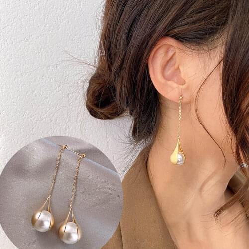 CHIMERA Elegant Pearl Long Drop Earring for Women Jewelry Rhinestone Dangle Tassel Pendant Korean Earrings Gift