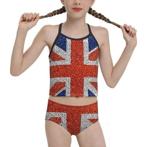 Europe Swimsuit for Children young Girls Print England Flag Grunge Bikini 2021 Wholesale Brand Girl Swimming Suit