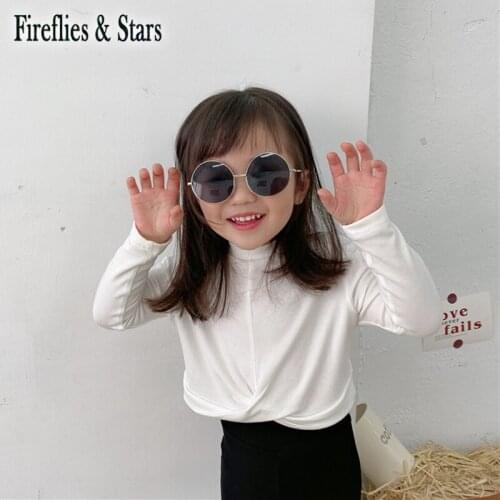 Spring Autumn Girls T Shirt Baby Tee Kids Tops Children Pullover Clothes Ins Fashion Solid Cross Twisted Waist 2 To 7 Yrs