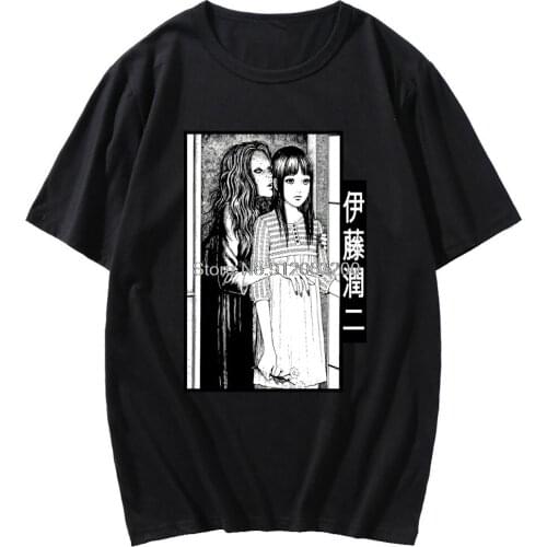 Japanese Comics Junji Ito Print Short Sleeve T-shirt Harajuku Men/women Casual Tshirt Male Retro Creativity T Shirt