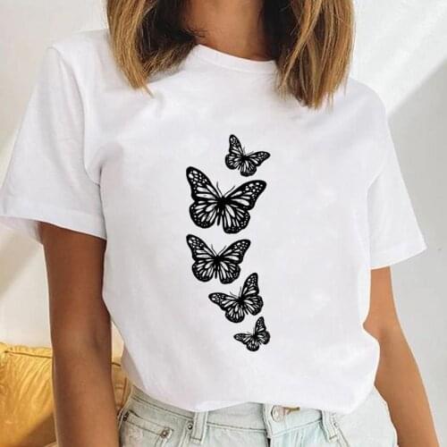 Women Butterfly Lovely Cute New Ladies Watercolor Casual Female Clothes Tops Print Ladies Tees Tshirt Cartoon Graphic T-Shirt