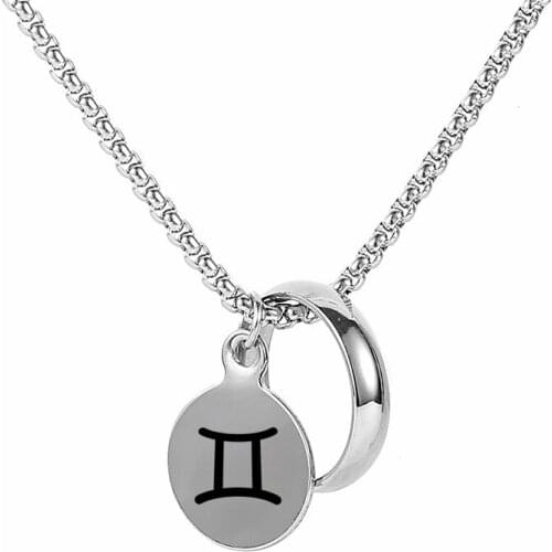 Personalised Initial Necklace Engrave A to Z Alphabet Stainless Steel Signet Blank Plain Necklace12 Zodiac Ring For Men Women