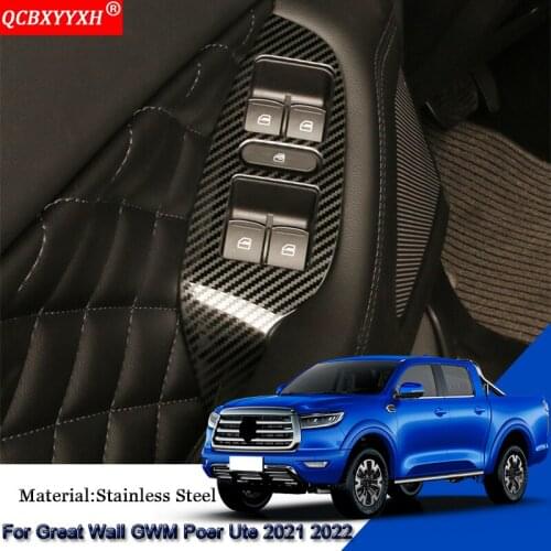 Car Interior Door Window Lift Switch Panel Cover Trim Sequins Stickers Accessories For Great Wall Cannon GWM Poer Ute 2021 2022