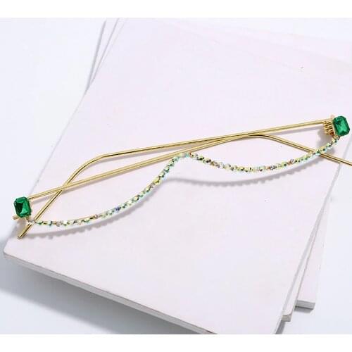 Fashion Diamond Eyeglasses Frame For Women Luxury Crystal Half Frame Glasses Colorful Chain Red Green Pink Rhinestone Glasses